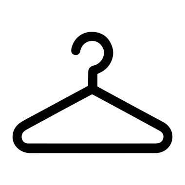 Bir elbise askısının minimalist vektör çizimi. Bu basit siyah taslak simgesi çamaşır, moda, perakende veya dolap organizasyonu temaları için mükemmeldir..