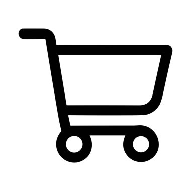 A minimalist line art icon of a shopping trolley. This vector graphic is a universal symbol for online shopping, e-commerce websites, retail applications, and adding items to a basket.