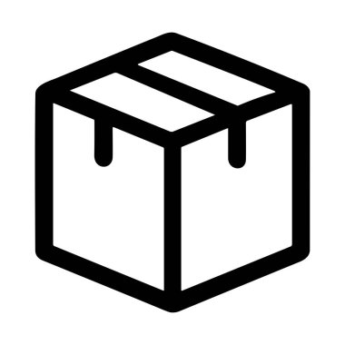 Nakliye, teslimat veya depolama için kapalı ve mühürlü bir karton paketi gösteren basit ve temiz bir vektör grafik simgesi. Tasarım minimalist, beyaz arka planda koyu siyah çizgiler var..