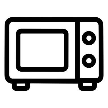 Mikrodalga fırının basit ve temiz bir sanat simgesi. Bu minimalist grafik beyaz arka planda izole edilmiş kapı, pencere ve kontrol düğmeleri ile cihazın bir taslağını içerir..