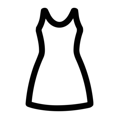 Basit bir A çizgisi elbisesinin minimalist siyah çizimi. Bu vektör ikonu kadın modasını, giyim tarzını ve kıyafetlerini temsil eder. Beyaz bir arkaplanda izole edilmiş.
