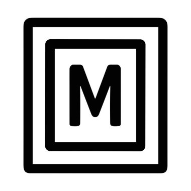 A simple and modern black line art icon featuring the capital letter M centered within two concentric square frames. Isolated on a white background, this is a clean vector graphic.