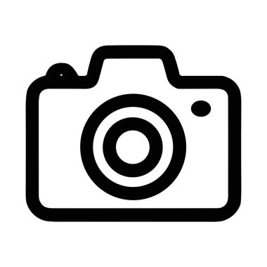 A clean and modern camera icon illustration. This simple black outline graphic is perfect for websites, apps, and photography related projects. Isolated on a white background.