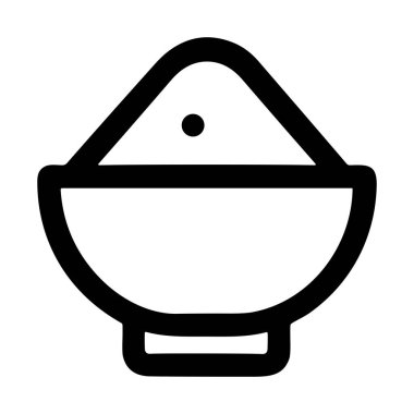 A simple black and white line art icon showing a bowl with a mound of powder. This minimalist graphic can represent ingredients like flour, sugar, spices, or sand.