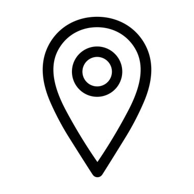 Harita iğnesinin basit ve temiz bir çizgisi, haritadaki belirli bir coğrafi noktayı, konumu, gideceği yeri ya da ilgi alanını temsil eder. Beyaz bir arkaplanda izole edilmiş.