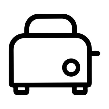 Minimalist bir tost makinesi ikonu. Beyaz arka planda koyu siyah bir çizgisi var. Bu basit grafik kahvaltı hazırlamak için ortak bir mutfak aletini temsil ediyor..