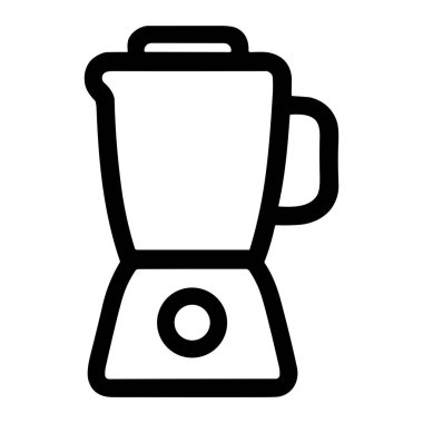 A simple black outline icon of an electric blender, a common kitchen appliance used for mixing, pureeing, or emulsifying food and other substances. Isolated vector graphic.