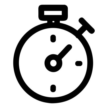 A minimalist outline icon of a classic stopwatch or timer. This simple graphic symbolizes time, speed, deadlines, and performance measurement, isolated on a white background.