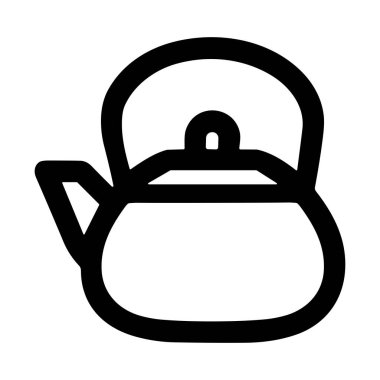 A minimalist black outline illustration of a classic stovetop kettle or teapot. This simple vector graphic is perfect for kitchen, beverage, or breakfast themed designs.