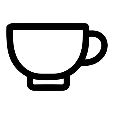 Klasik bir çay fincanı ya da kahve fincanı tasvir eden minimalist bir siyah taslak ikonu. Bu basit vektör grafiği temiz beyaz bir arkaplanda izole edilmiştir, ağ ve uygulama arayüzleri için mükemmeldir.
