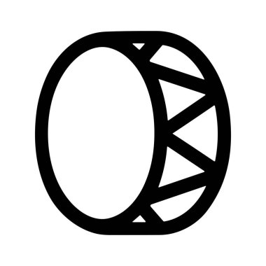 Davulu temsil eden temiz ve basit bir ikon. Bu siyah ve beyaz vektör grafiği yan tarafında geometrik deseni olan dairesel bir perküsyon aleti gösteriyor..