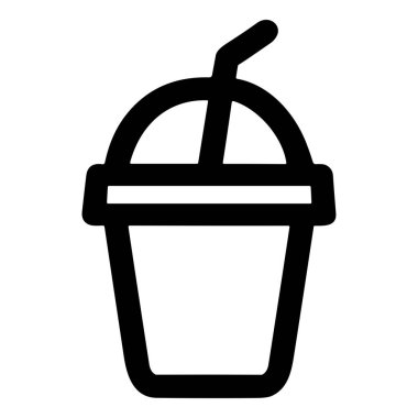 Bir içecek bardağının minimalist siyah beyaz çizgili sanat simgesi. Bu basit grafik smoothie, milkshake, buzlu kahve veya meyve suyu için uygundur..