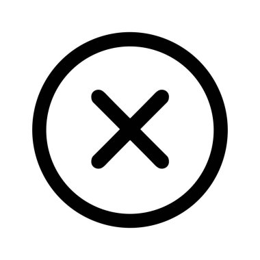 Çemberin içinde bir haç ya da X sembolü bulunan basit, cesur, siyah çizgili bir sanat simgesi. Kapatma, silme, iptal etme, hata veya olumsuz tepkiyi temsil eder.