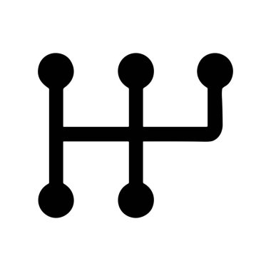 Beş vitesli vites şanzımanını temsil eden minimalist siyah bir ikon. Grafik temiz beyaz bir arkaplanda izole edilmiş, ağ ya da yazdırma için mükemmel.