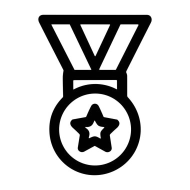 V şeklinde bir kurdeleye asılı dairesel bir madalya tasvir eden minimalist bir çizgi sanat ikonu. Madalya, merkezde başarıyı ve zaferi simgeleyen önde gelen bir yıldızı temsil ediyor..