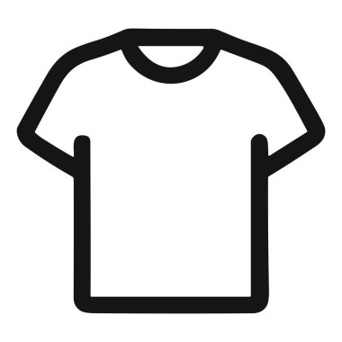A clean and simple vector graphic of a t-shirt. This minimalist line art icon represents clothing, fashion, and apparel. Isolated on a plain white background for easy use.