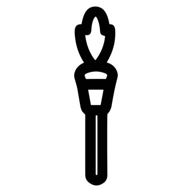 Beyaz arka planda izole edilmiş yanan bir meşalenin basit bir çizgi sanat simgesi. Bu grafik zafer, aydınlanma, umut ve olimpiyat oyunları gibi kavramları temsil ediyor. Vektör illüstrasyonu.