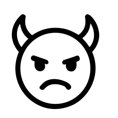Şeytan emojisinin basit siyah beyaz çizgili sanat simgesi. Yüzün somurtkan bir ağzı, kızgın kaşları ve iki boynuzu vardır. Öfkeyi, kötülüğü ya da yaramazlığı temsil eder..