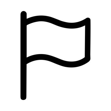 Bayrak direğinde dalgalanan bayrağı tasvir eden bir minimalist çizgi sanat ikonu. Bu basit siyah beyaz grafik beyaz bir arkaplanda izole edilmiş, bir ulusu, işareti veya hedefi sembolize ediyor.