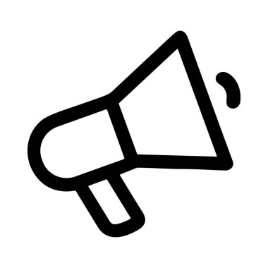 Bir megafon ya da megafonun basit, el yapımı sanat çizimi çizimi. Bu minimalist simge iletişimi, duyuruları, uyarıları ve beyaz bir arkaplanda izole edilmiş halk konuşmasını temsil eder..