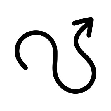 Beyaz arkaplanda izole edilmiş basit bir siyah el dalgalı ok simgesi. Bu karalama biçimi sembolü yukarı ve sağa doğru bir dolambaçlı ya da dolaylı yolu gösterir.