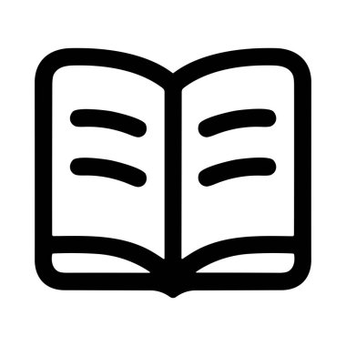 Açık bir kitabın minimalist siyah beyaz çizgili sanat simgesi. Bu basit grafik okumayı, edebiyatı, öğrenmeyi, eğitimi ve eğitimi sembolize eder. Beyaz bir arkaplanda izole edilmiş.