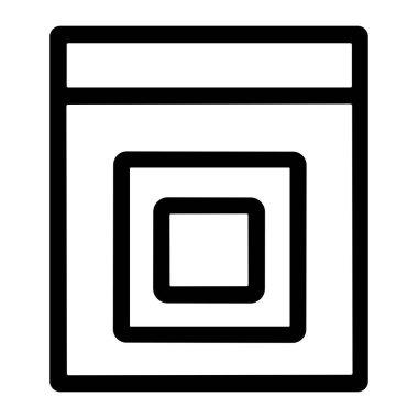 Bir belge veya pencere düzenini gösteren temiz ve modern bir vektör simgesi. Başlıklı basit bir taslak ve ortada beyaz bir arkaplanda izole edilmiş iki eşmerkezli kare içerir..