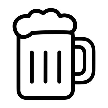 Klasik bir bira fincanını tasvir eden minimalist bir siyah taslak ikonu ya da içecekle doldurulmuş köpüklü bir kafayla kaplanmış bir bardak. Beyaz bir arkaplanda izole edilmiş.
