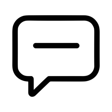 Eksi sembollü bir konuşma balonunun basit siyah çizgi simgesi. Sohbet, mesaj veya yorumu en aza indirmeyi, silmeyi veya kaldırmayı temsil eder. İzole vektör grafiği.