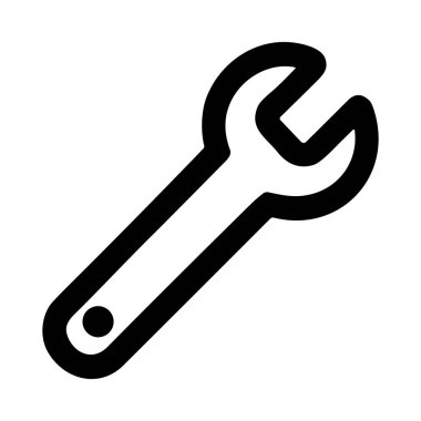 Ucu açık İngiliz anahtarı veya anahtarının minimalist siyah çizgi simgesi. Basit vektör grafiği, araçları, onarımı, servisi veya ayarları temsil eden beyaz bir arkaplan üzerinde izole edilir.