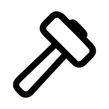 Bir balyozun minimalist vektör grafiği. Bu basit siyah taslak simgesi, beyaz arka planda izole edilmiş yıkım, inşaat ve ağır iş için kullanılan ağır bir tokmağı temsil ediyor..