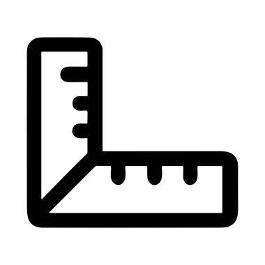 L-kare ya da dik açı cetvelinin minimalist siyah çizgi simgesi, beyaz arka planda izole edilmiş. Bu araç taslak, geometri ve inşaat ölçümleri için kullanılır.