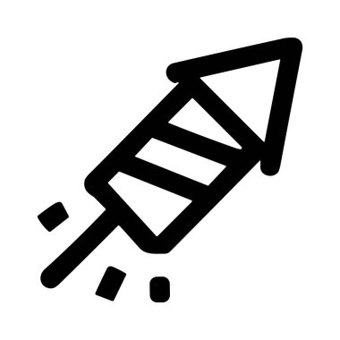 Havai fişek ya da roketin havaya fırlatılışının minimalist siyah bir taslak simgesi. Bu basit grafik sembolü beyaz bir arka planda kutlamayı, partileri ve yeni başlangıçları temsil ediyor..