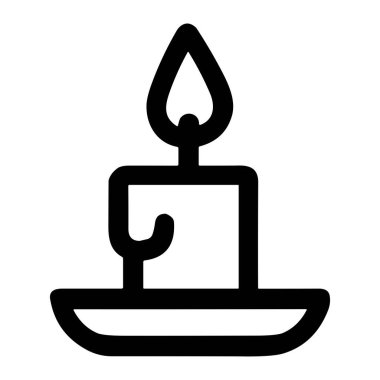 Yanan bir mumun minimalist çizgisi. Bu basit siyah ve beyaz simge, çeşitli tasarım projeleri için mükemmel bir alev, eriyen balmumu ve temel içerir..