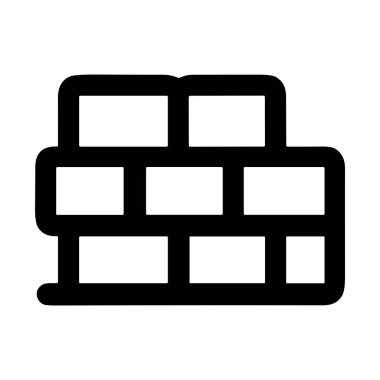 Bir tuğla duvarın temiz ve basit bir vektör çizimi. Bu minimalist simge, beyaz arka planda kalın, yuvarlak siyah çizgiler içerir. Yapıyı, engelleri veya kuvveti sembolize eder..