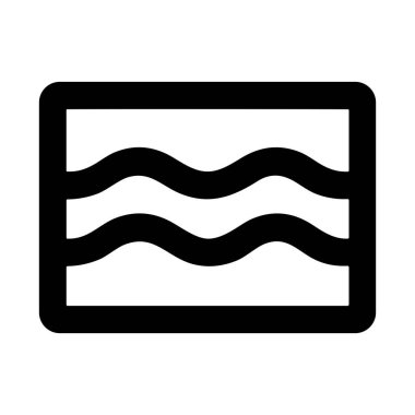 Su veya akışı temsil eden iki paralel dalgalı çizgi gösteren minimalist bir grafik simgesi, yuvarlak köşeli ve beyaz bir arkaplanda izole edilmiş, basit bir dikdörtgen çerçeve içinde sarılı..