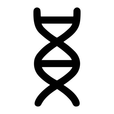 DNA çift sarmal ipliğini tasvir eden minimalist bir siyah çizgi sanat ikonu. Bu basit grafik genetik, biyoloji, bilim ve yaşamın kendisini temsil ediyor. Beyaz bir arkaplanda izole edilmiş.