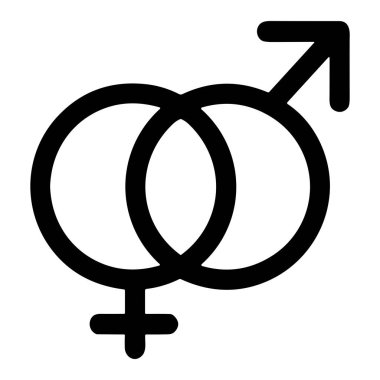 Erkek Mars sembolü ve kadın Venüs sembolünü gösteren basit bir siyah çizgi ikonu heteroseksüelliği, cinsiyeti ve ilişkileri temsil ediyor..
