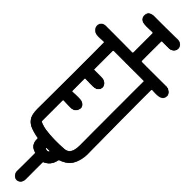 İğneler ve aşılar için kullanılan tıbbi şırınganın basit bir siyah taslak simgesi. Bu vektör grafiği temiz beyaz bir arkaplanda izole edilmiştir.