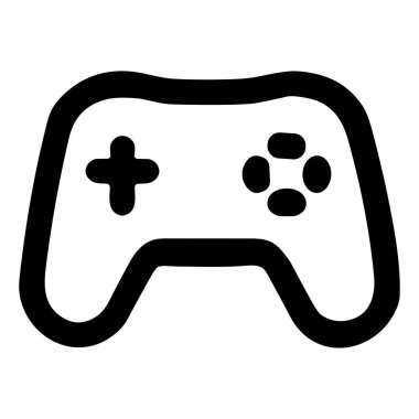 Oyun platformu ya da joystick 'in minimalist çizgisi. Bu izole sembol beyaz arka planda dijital eğlence, konsol oyunu, esportlar ve elektronik eğlenceyi temsil eder..