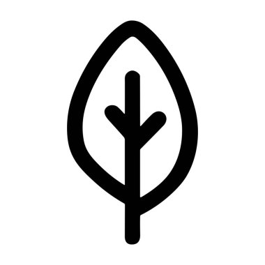 Kökü ve damarları olan basit bir yaprağın minimalist siyah taslak simgesi. Bu temiz vektör grafiği doğayı, ekolojiyi, organik ürünleri ve çevresel temaları temsil eder..