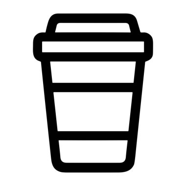 Kapaklı kahve ya da çay fincanı tasvir eden koyu siyah bir taslak. Beyaz arka planda, bu sembol kafeleri, molaları ve içecekleri temsil ediyor..