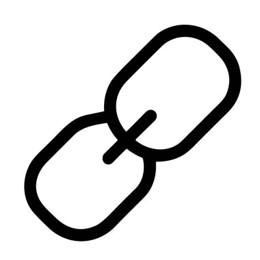 Birbirine bağlı iki zincir halkayı tasvir eden minimalist bir siyah beyaz çizgi sanat simgesi. Bu sembol bağlantı, bağlantı, hiperbağlantı ve eklenti gibi kavramları temsil eder..