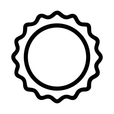 Dairesel şekilli, deniz tarağı kenarlı minimalist bir vektör grafiği. Bu çok yönlü simge bir güneş, yıldız, mühür, rozet, dişli veya şişe kapağını temsil edebilir.