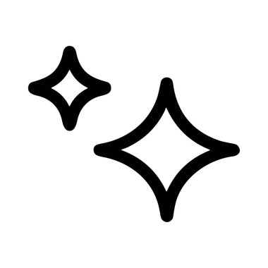 İki siyah parlak simgenin temiz ve basit bir vektör çizimi. Bu dört yıldız parlamayı, parıltıyı, sihri ve temizliği temsil ediyor. Beyaz bir arkaplanda izole edilmiş.