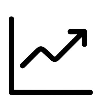 Beyaz zemin üzerinde finansal büyüme, piyasa artışı, ilerleme ve pozitif veri analizini sembolize eden, yukarı bakan bir okla basit bir siyah çizgi simgesi.