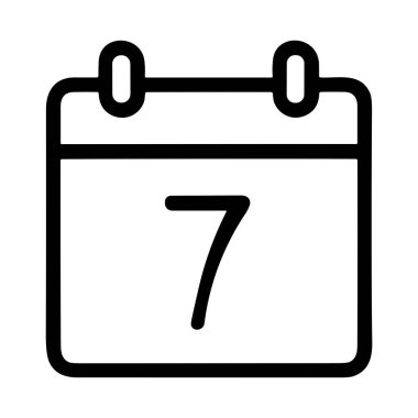 Bir takvim sayfasının 7 sayısını gösteren minimalist siyah ana hatlı simgesi. Bu basit vektör grafiği beyaz bir arkaplanda izole edilmiştir, web tasarımı, uygulamalar ve zamanlama arayüzleri için mükemmeldir.