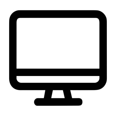 Bir bilgisayar monitörünün ya da ekranın minimalist özet simgesi. Bu basit vektör grafiği beyaz bir arkaplanda izole edilir ve teknoloji, dijital cihazlar ve ofis ekipmanlarını temsil eder..