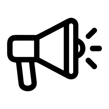 Bir megafon ya da megafonun basit, cesur bir simgesi, iletişimi sembolize eden, halka açık bir konuşma, pazarlama ve önemli duyurular. Beyaz bir arkaplanda izole edilmiş.