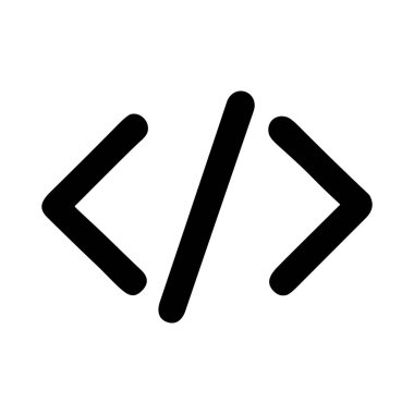 Kodlamayı, programlamayı ya da web gelişimini temsil eden minimalist ve temiz bir ikon. Sembol, HTML etiketleri için sıklıkla kullanılan bir slash ile işaretlerden küçük ve büyüktür.